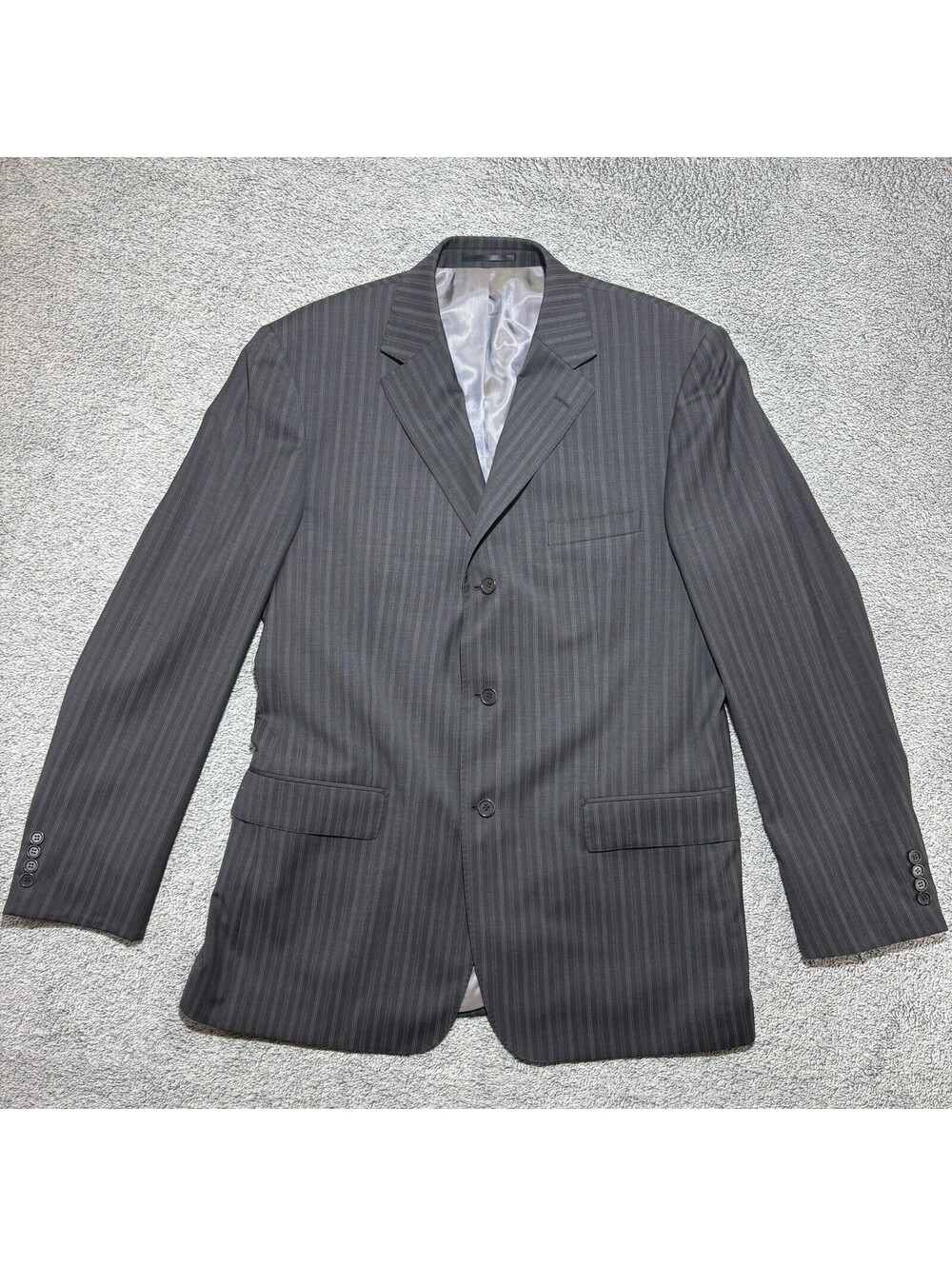 Dark Grey Enzo pinstripe Suit Jacket Men’s Size 46 Large Silk Grey Interior